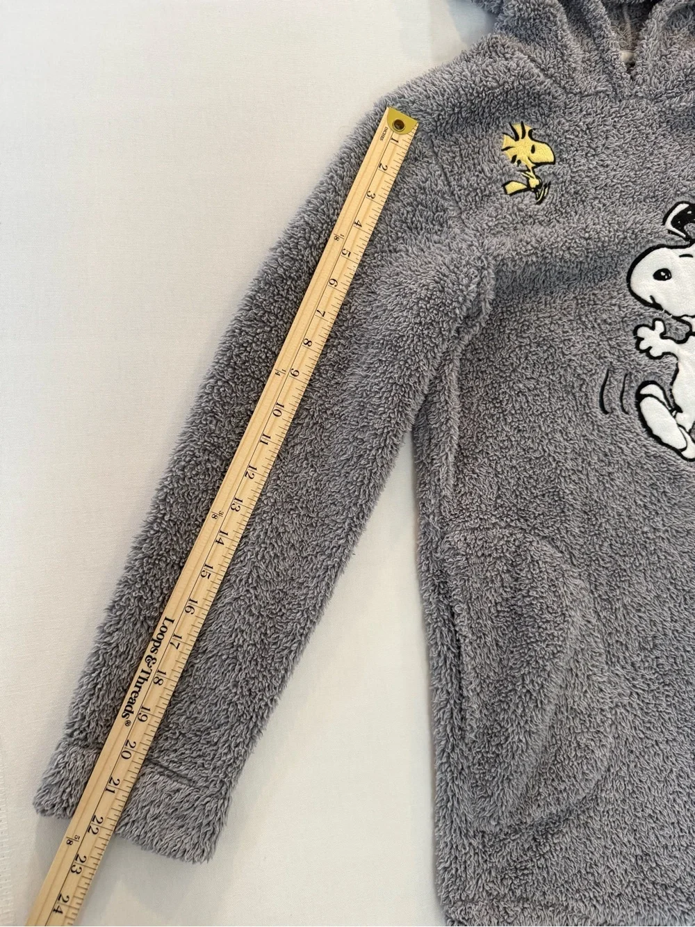 Peanuts Gray Plush Hoodie with Red Label